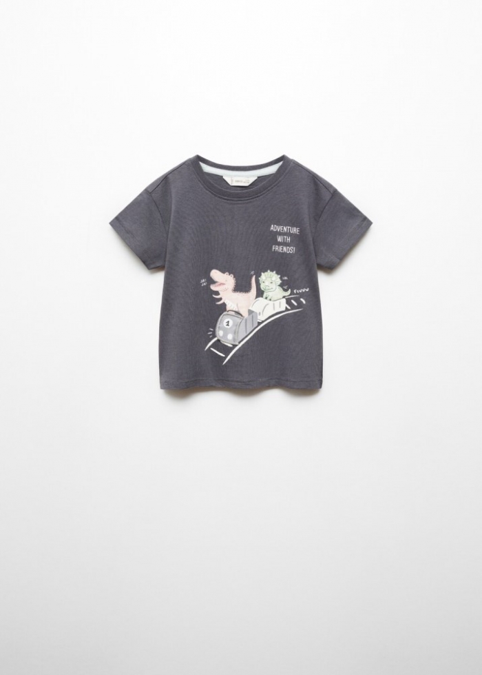 Mango Camiseta estampada algodón - Gris antracita