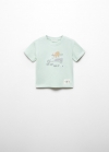 Mango Camiseta algodón dibujo - Verde agua