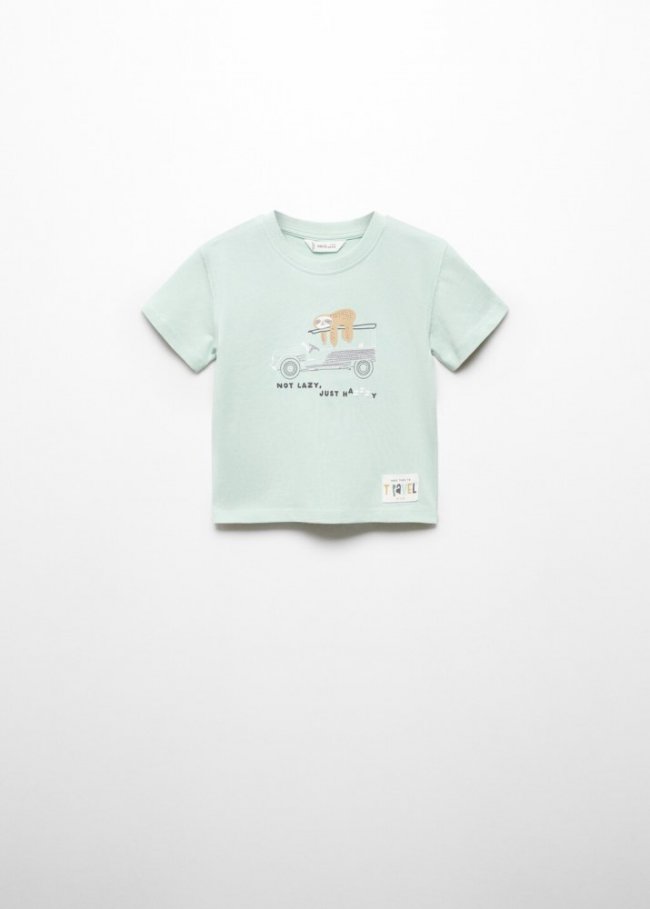 Mango Camiseta algodón dibujo - Verde agua