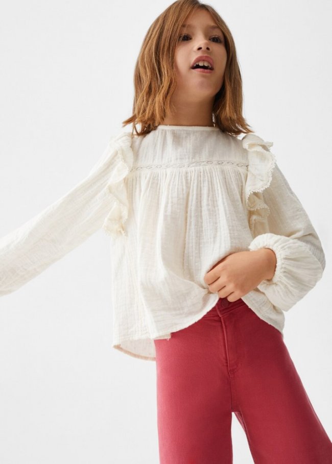 Mango Jeans culotte bajo deshilachado - Cereza