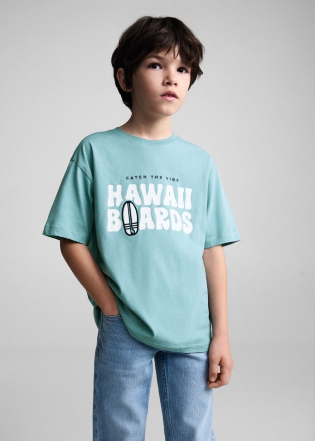 Mango Camiseta algodón mensaje estampado - Verde