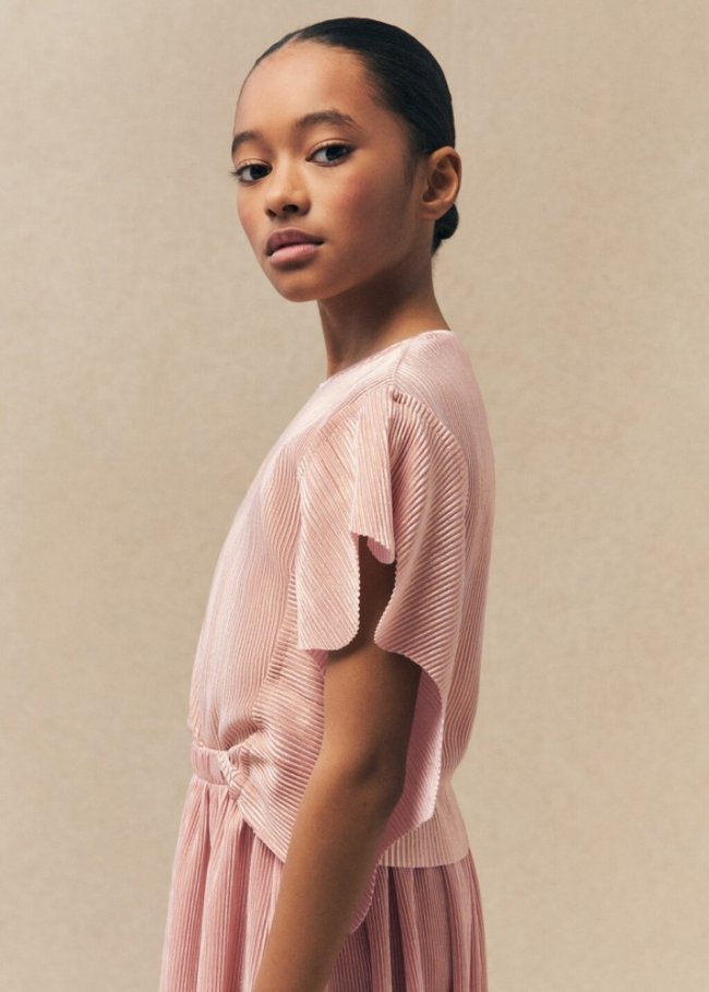 Mango Camiseta lúrex volantes - Rosa