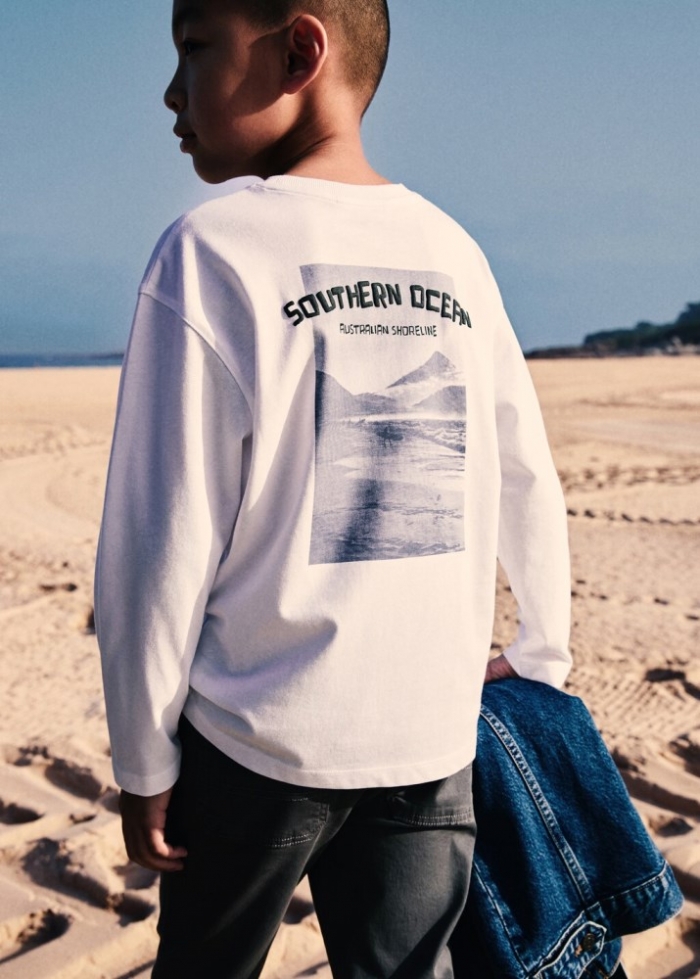 Mango Camiseta manga larga estampada - Blanco roto