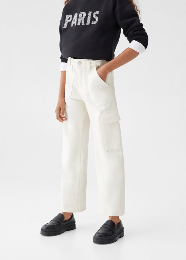 Mango Pantalón cargo algodón - Crudo