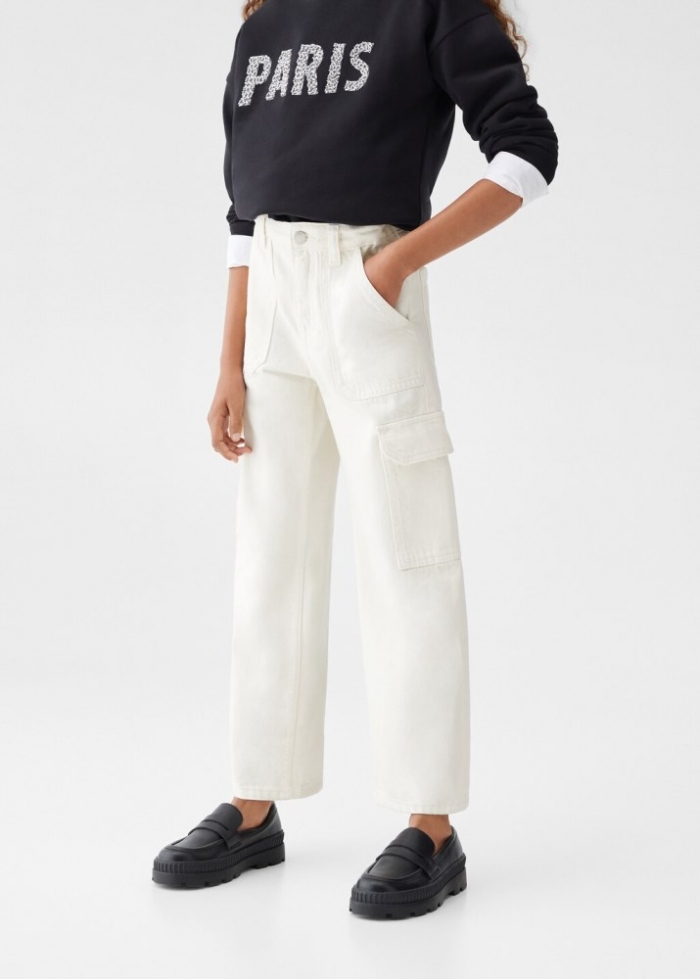 Mango Pantalón cargo algodón - Crudo