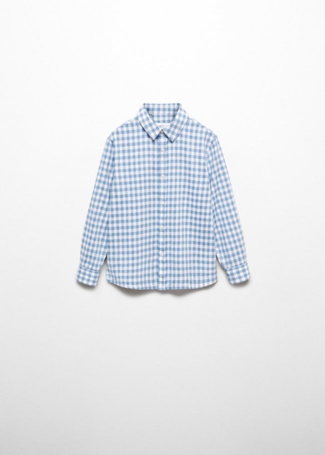 Mango Camisa algodón cuadro vichy - Azul celeste