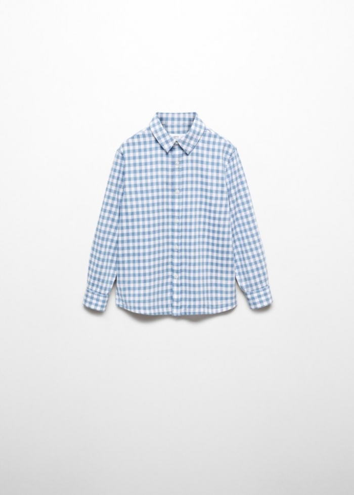 Mango Camisa algodón cuadro vichy - Azul celeste