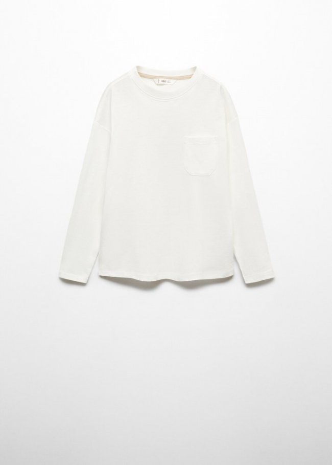 Mango Camiseta algodón manga larga - Blanco roto