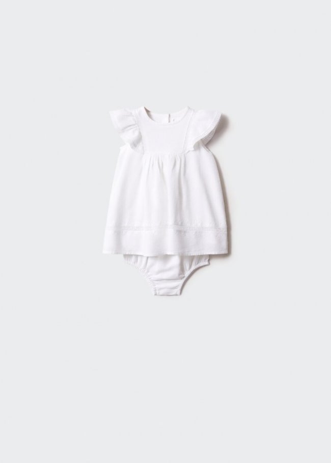 Mango Vestido y ranita lino - Blanco roto