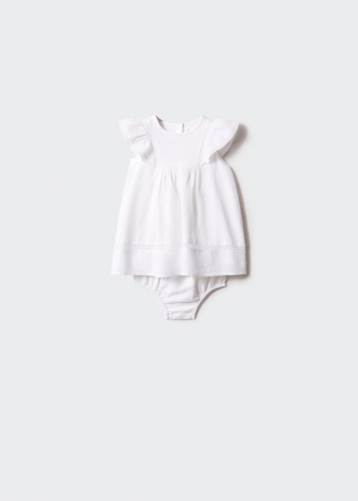 Mango Vestido y ranita lino - Blanco roto
