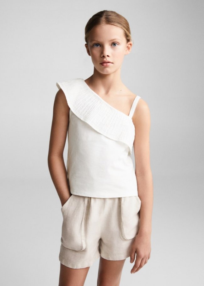 Mango Camiseta asimétrica volante - Blanco roto