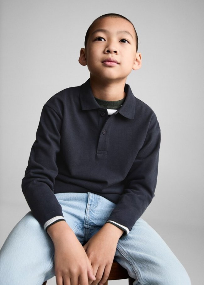 Mango Polo algodón manga larga - Gris oscuro
