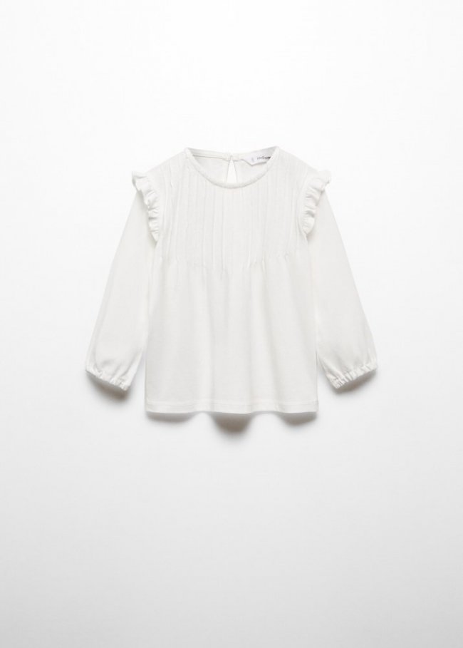 Mango Camiseta manga larga volantes - Blanco roto