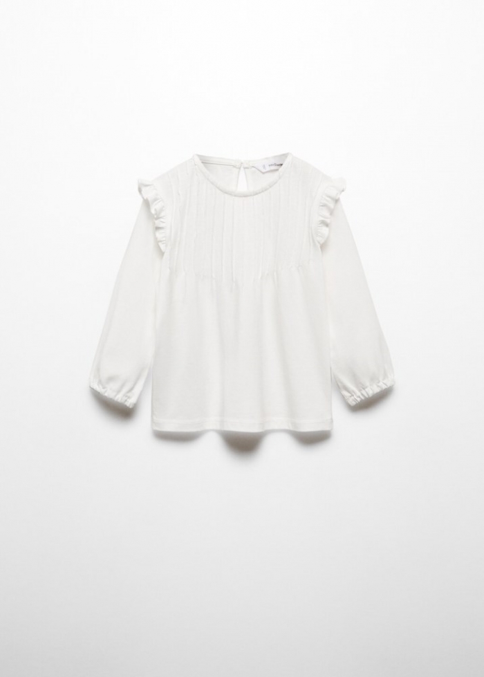 Mango Camiseta manga larga volantes - Blanco roto