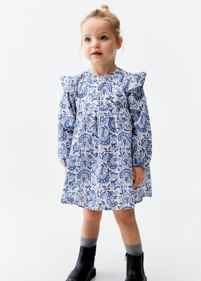 Mango Vestido algodón estampado - Azul
