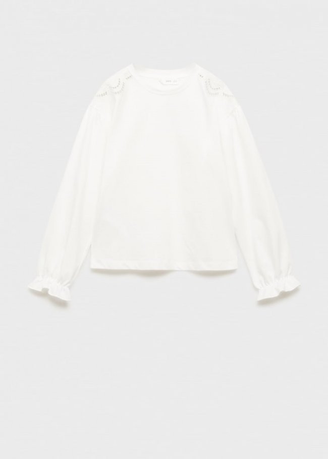 Mango Camiseta detalles bordados - Blanco roto