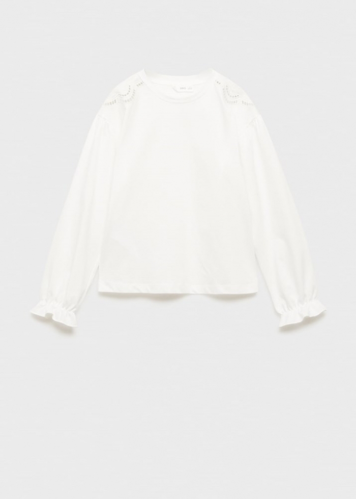 Mango Camiseta detalles bordados - Blanco roto
