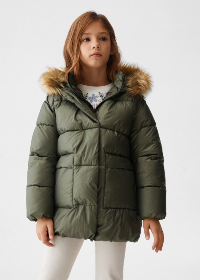 Mango Anorak acolchado capucha - Khaki