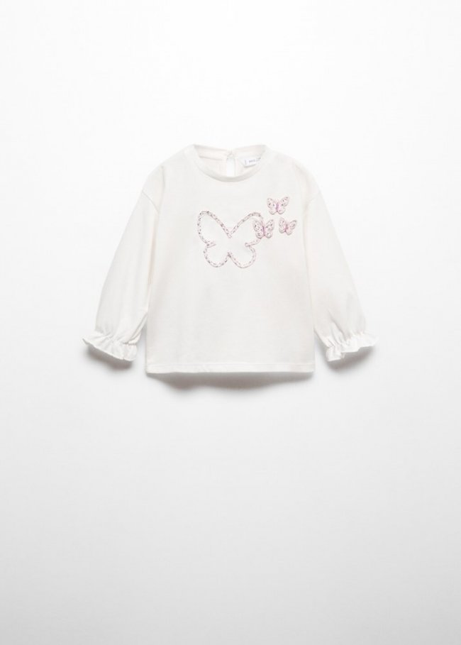 Mango Camiseta mariposas bordadas - Blanco roto