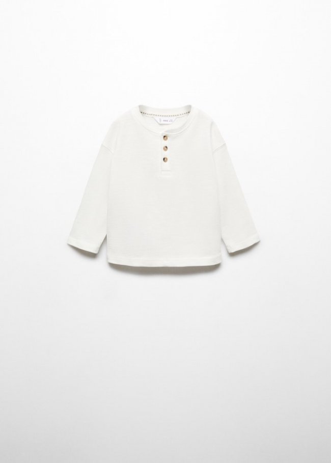 Mango Camiseta algodón manga larga - Blanco roto