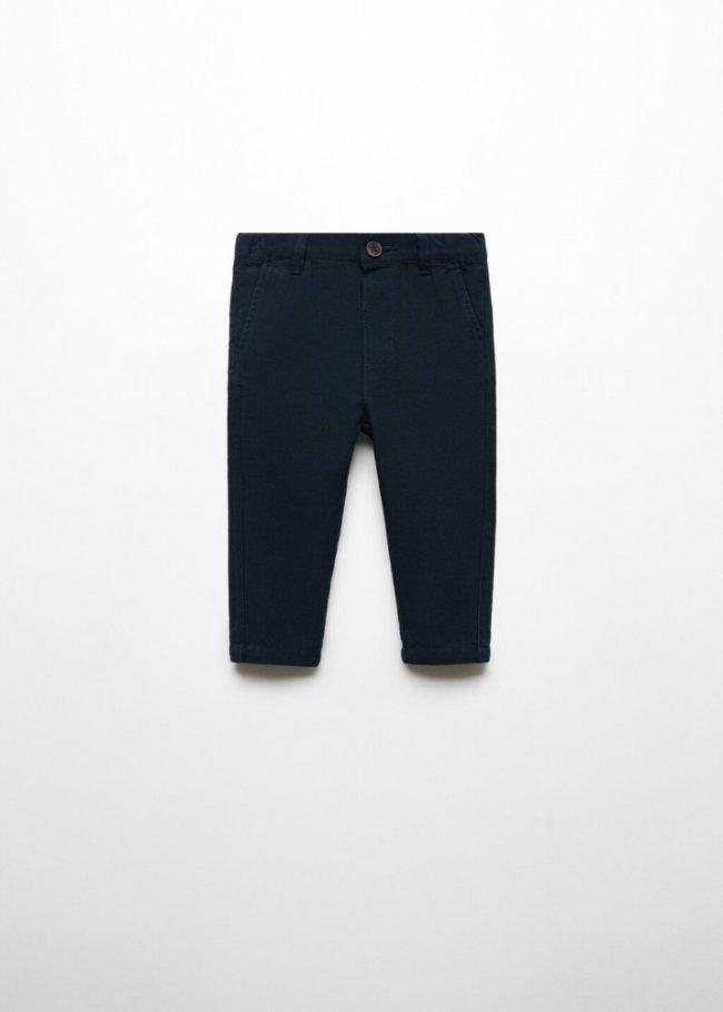 Mango Pantalón recto lino - Azul marino oscuro
