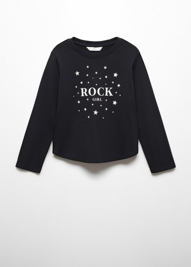 Mango Camiseta algodón estampado - Negro