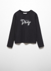 Mango Camiseta manga larga estampada - Negro