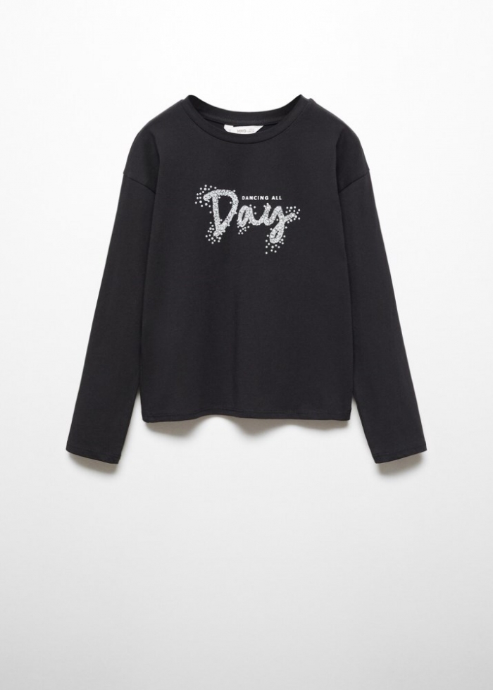 Mango Camiseta manga larga estampada - Negro