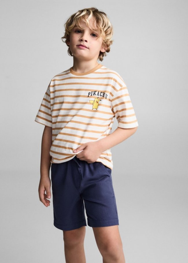 Mango Bermudas lino cintura elástica - Azul