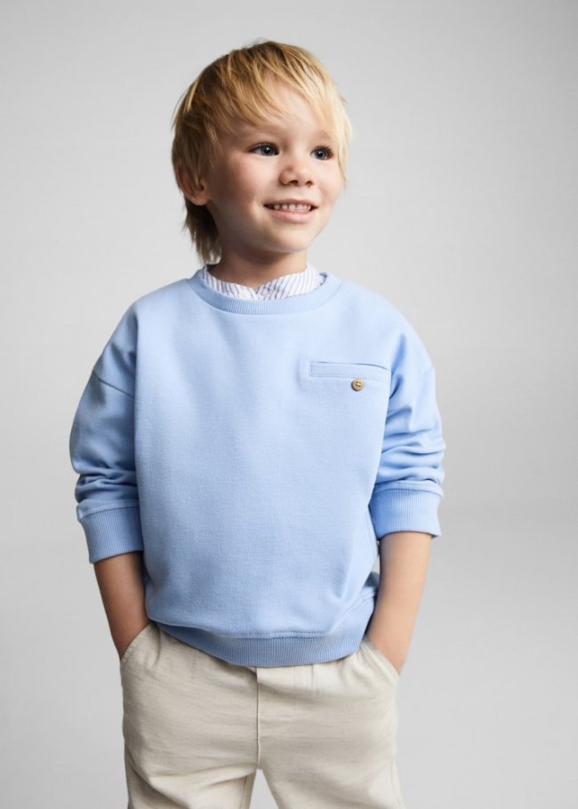 Mango Sudadera algodón bolsillo - Azul celeste