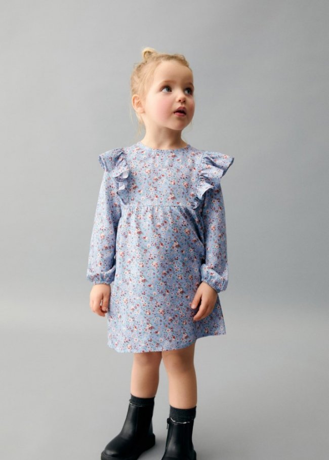 Mango Vestido estampado volantes - Azul celeste
