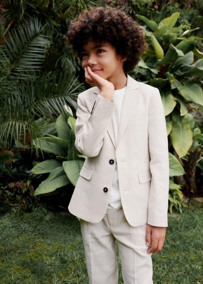 Mango Americana traje lino - Arena