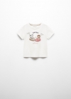 Mango Camiseta estampada algodón - Blanco roto