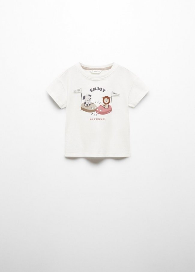 Mango Camiseta estampada algodón - Blanco roto
