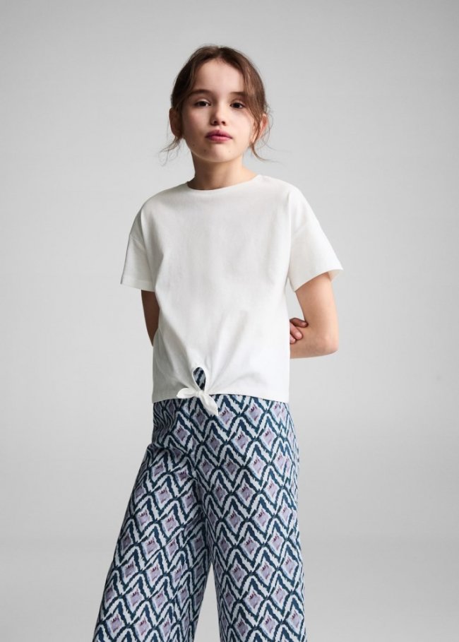 Mango Pantalón recto estampado - Morado claro/pastel