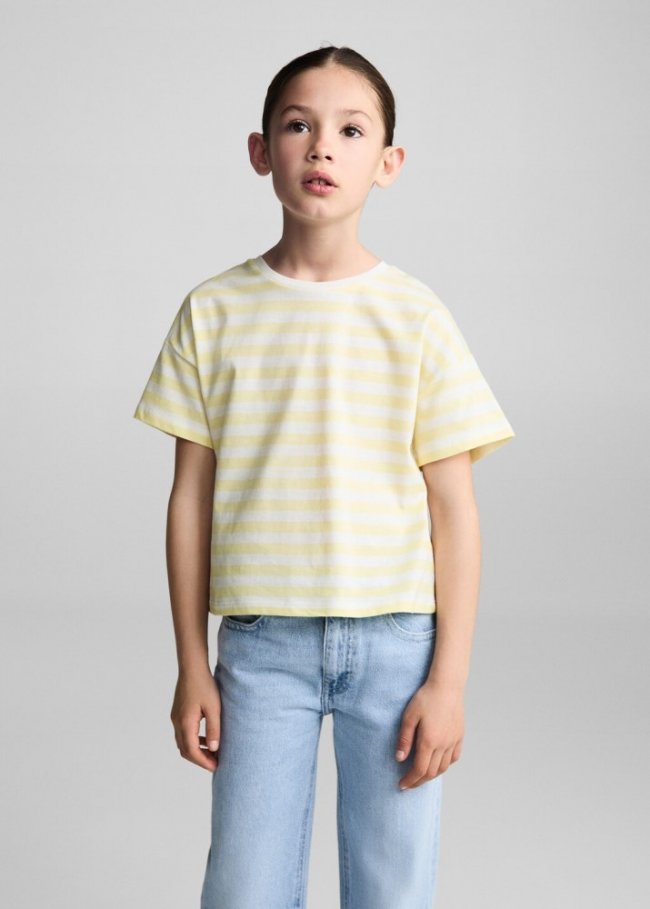 Mango Camiseta algodón rayas - Amarillo