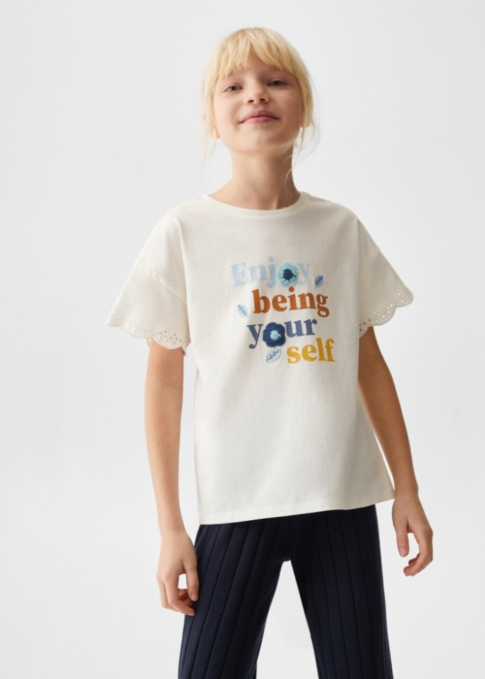 Mango Camiseta mensaje estampado - Blanco roto
