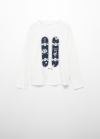 Mango Camiseta manga larga estampada - Blanco roto