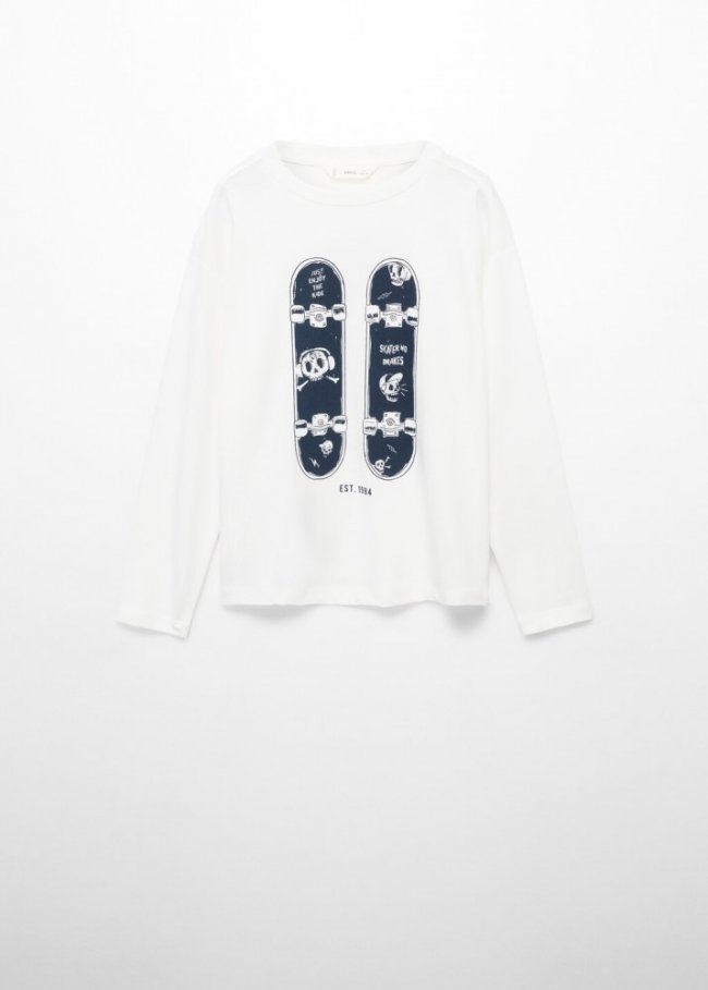 Mango Camiseta manga larga estampada - Blanco roto