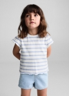 Mango Camiseta rayas volantes - Azul celeste