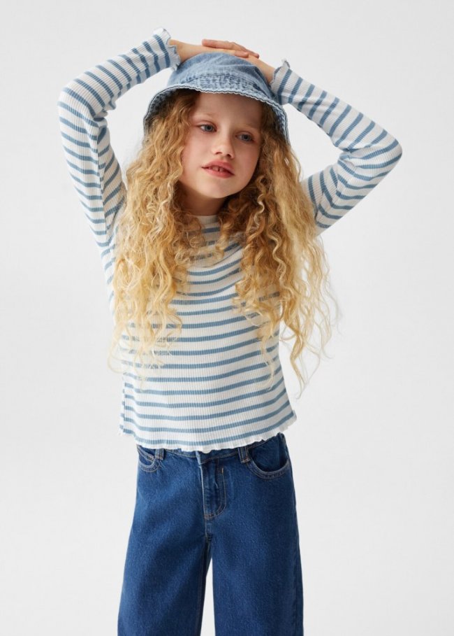 Mango Camiseta punto manga larga - Azul celeste