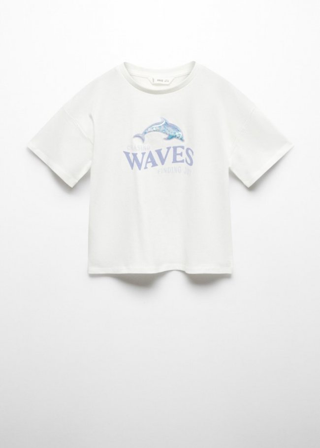 Mango Camiseta estampada detalle relieve - Blanco roto