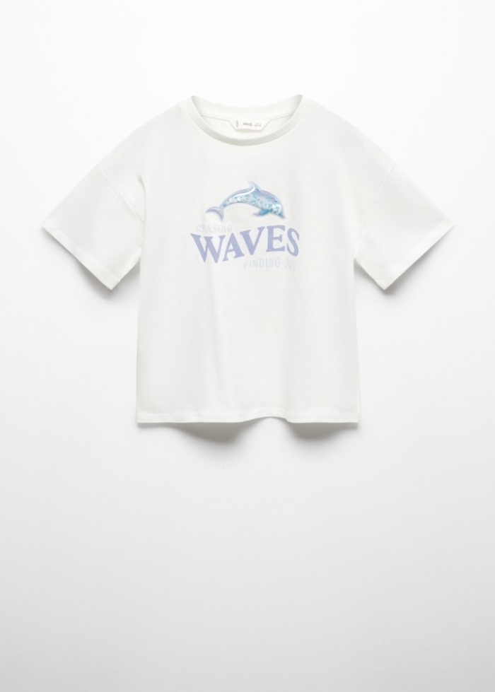 Mango Camiseta estampada detalle relieve - Blanco roto