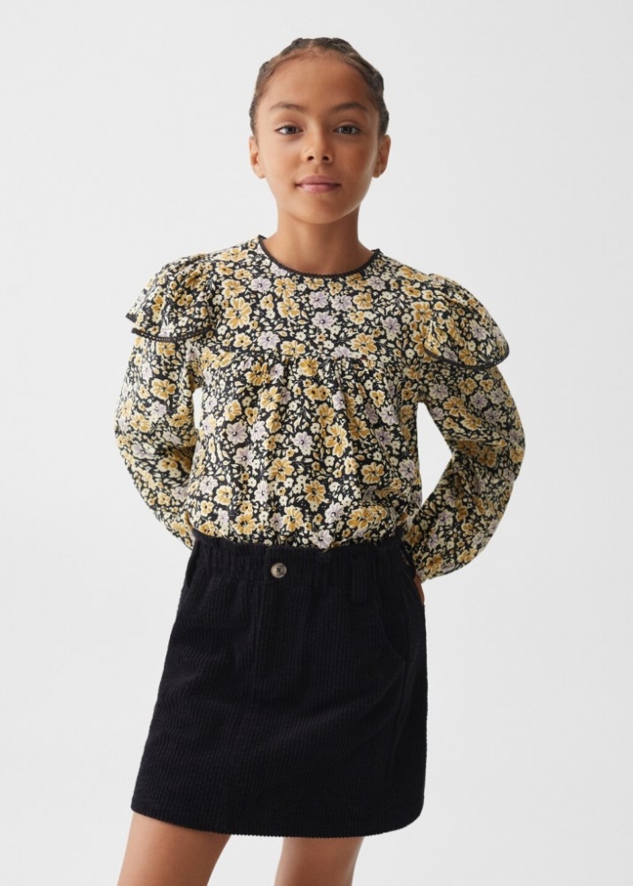 Mango Falda algodón pana - Negro