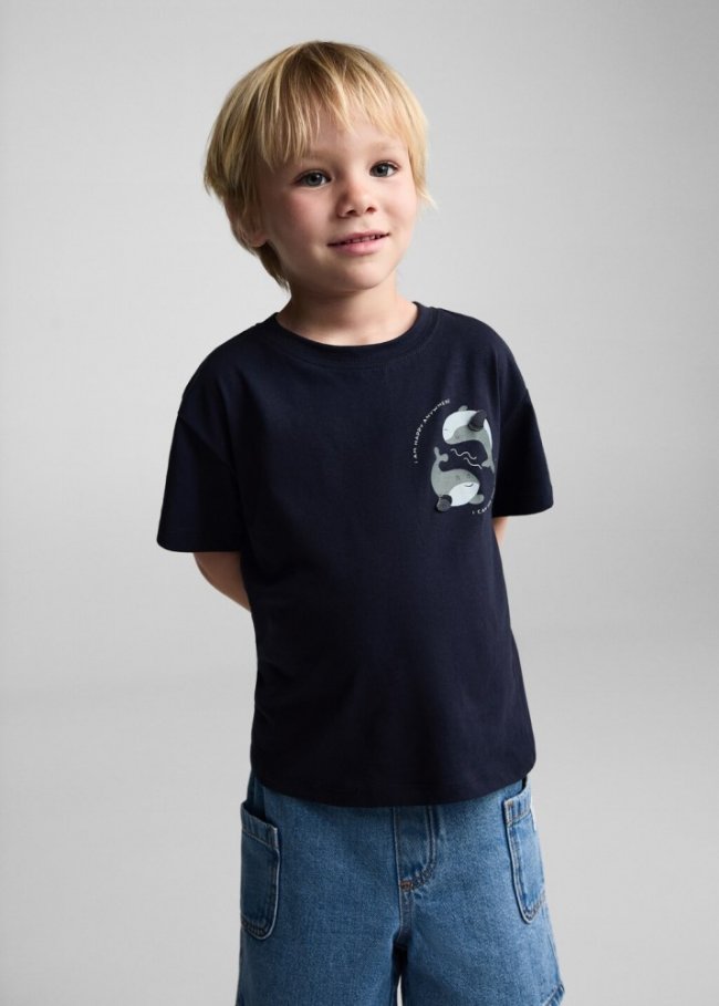 Mango Camiseta estampada detalles relieve - Azul marino oscuro