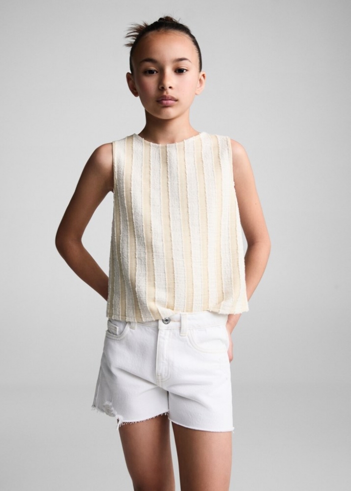 Mango Short vaquero rotos decorativos - Blanco
