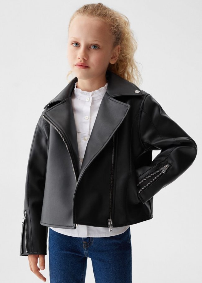 Mango Chaqueta efecto piel - Negro