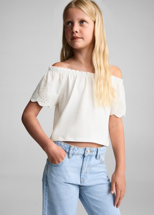 Mango Camiseta detalles bordados - Blanco roto