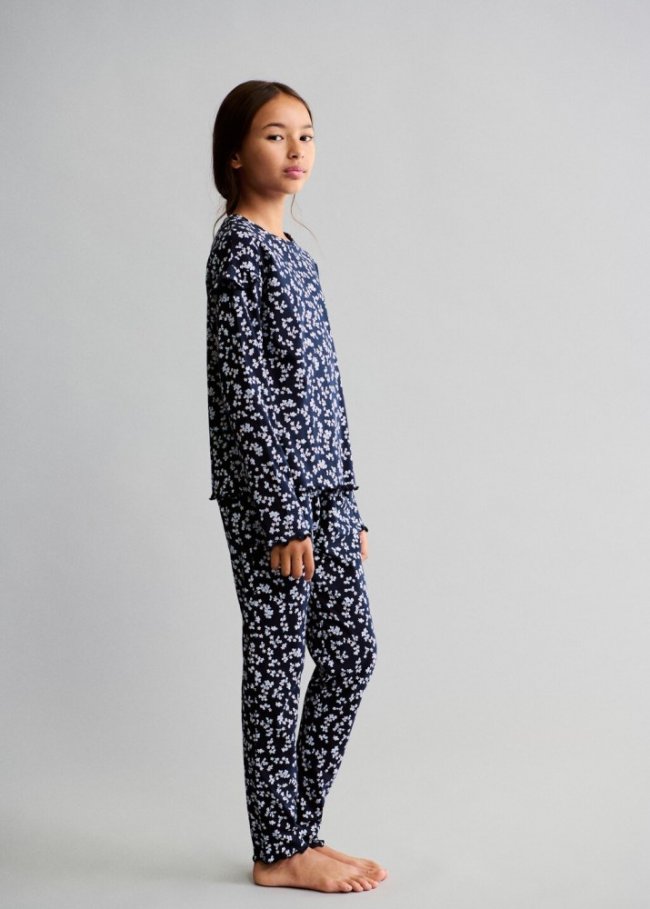 Mango Pijama largo estampado - Azul marino oscuro