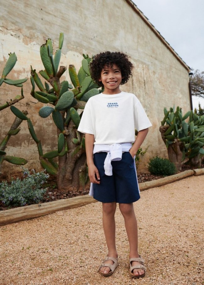 Mango Bermudas algodón rayas - Azul marino oscuro